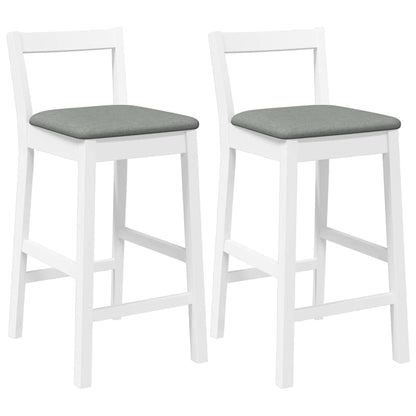 Sgabelli da Bar con Cuscini 2 pz Bianco Legno Massello di Hevea - homemem39