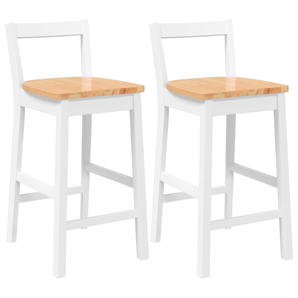 Sgabelli da Bar 2 pz Bianchi in Legno Massello di Hevea - homemem39