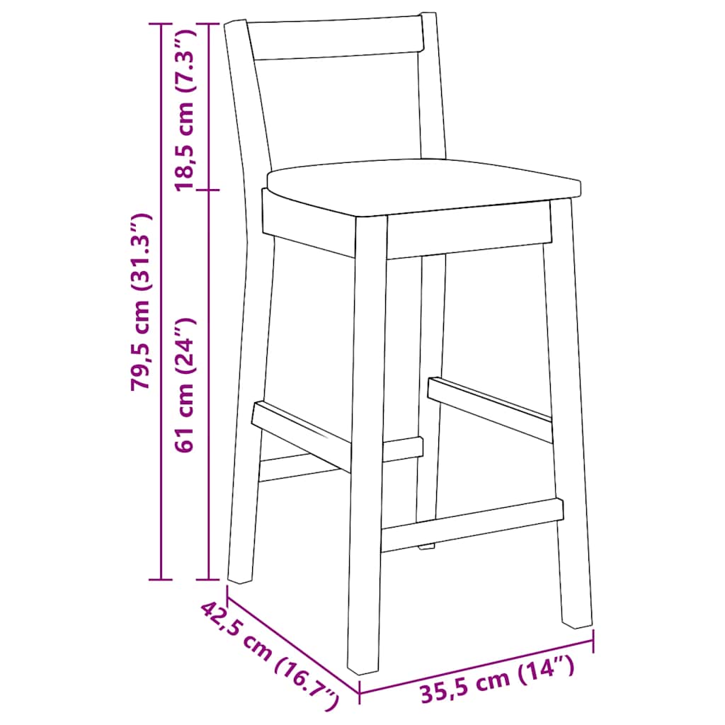 Sgabelli da Bar 2 pz Bianchi in Legno Massello di Hevea - homemem39