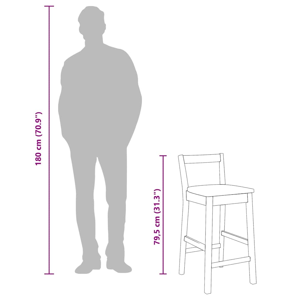 Sgabelli da Bar 2 pz Bianchi in Legno Massello di Hevea - homemem39