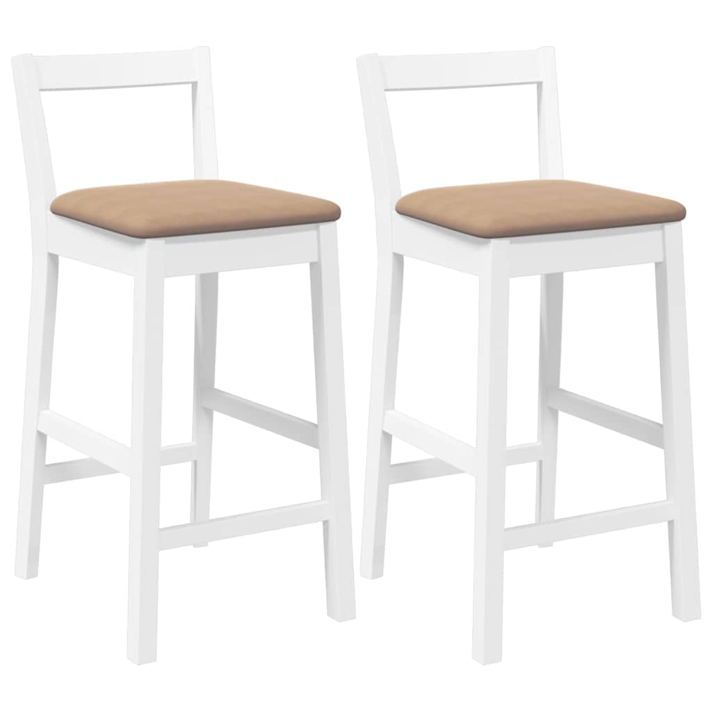 Sgabelli da Bar con Cuscini 2 pz Bianco Legno Massello di Hevea - homemem39