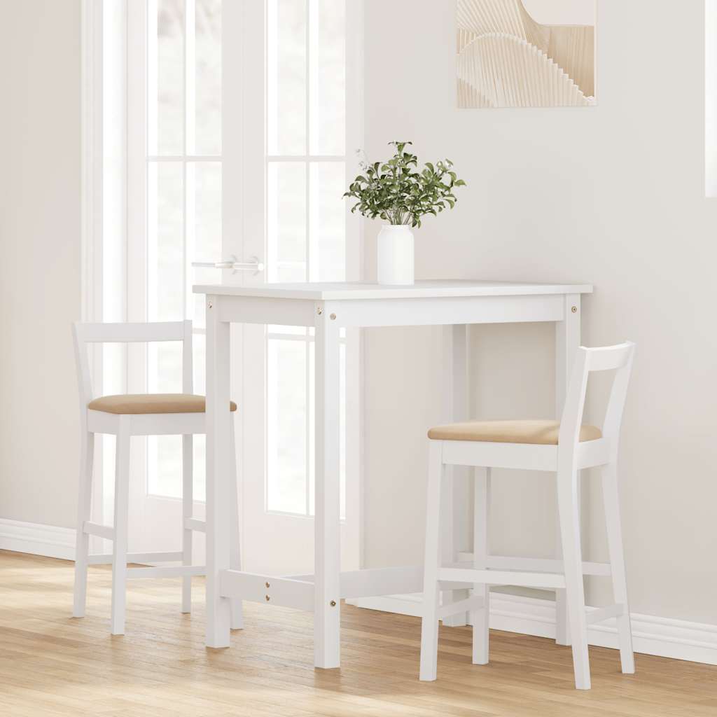 Sgabelli da Bar con Cuscini 2 pz Bianco Legno Massello di Hevea - homemem39