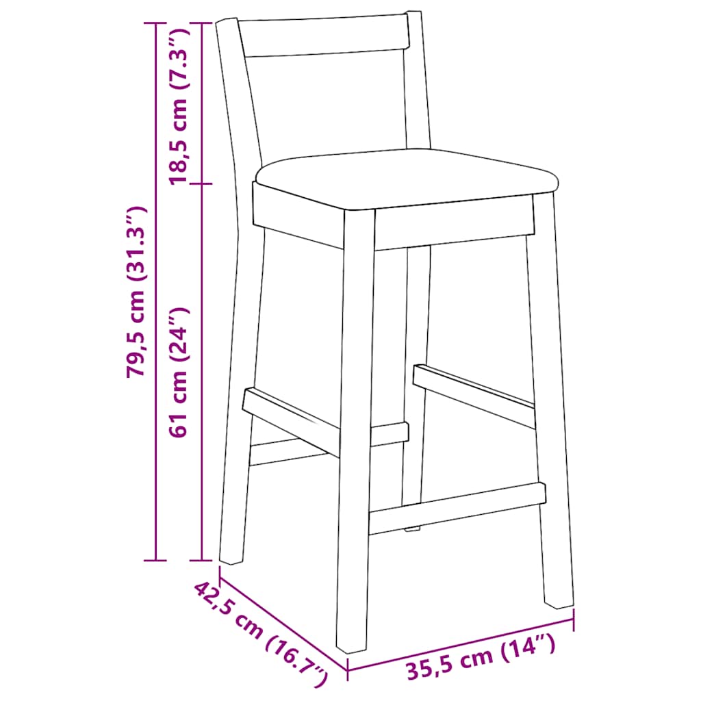 Sgabelli da Bar con Cuscini 2 pz Bianco Legno Massello di Hevea - homemem39