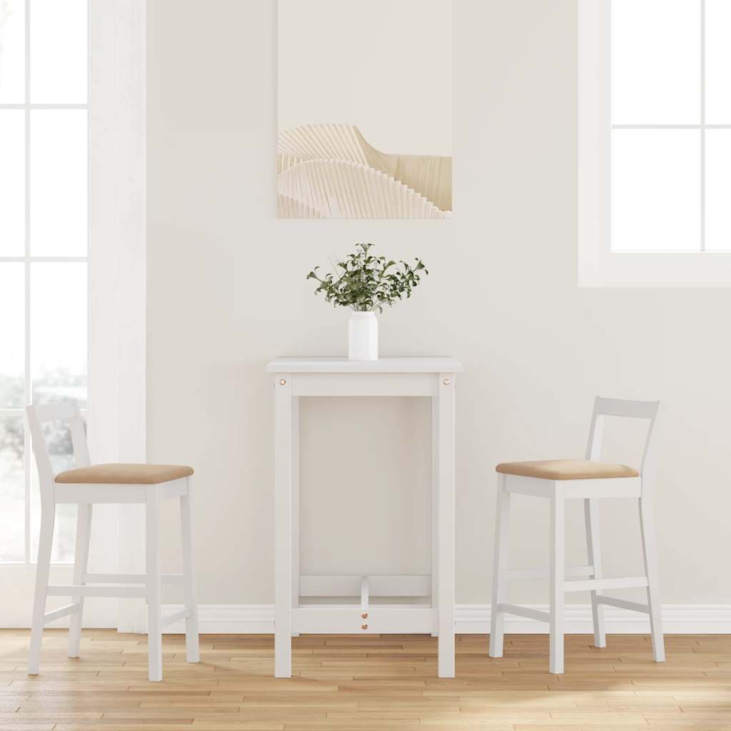Sgabelli da Bar con Cuscini 2 pz Bianco Legno Massello di Hevea - homemem39