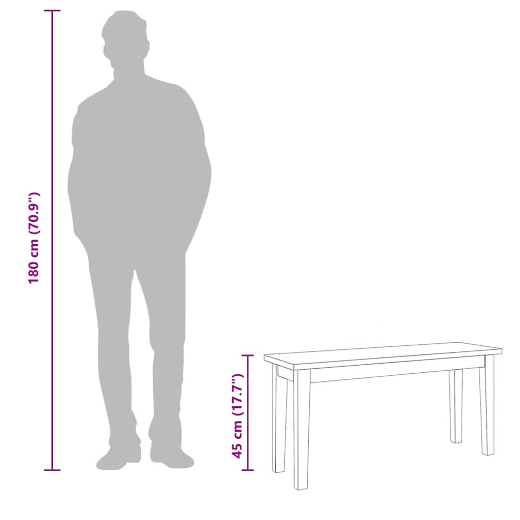 Panca 90 cm in Legno Massello di Hevea - homemem39