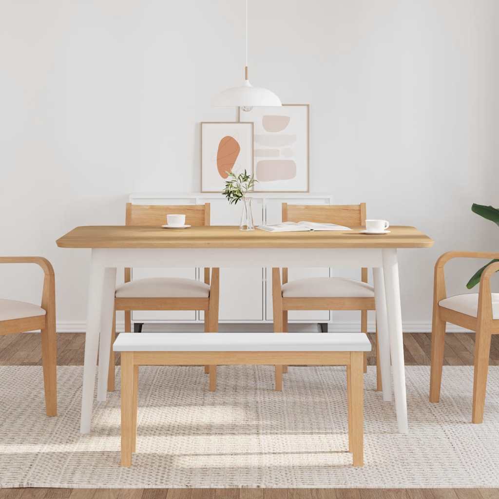 Panca 90 cm Bianco in Legno Massello di Hevea - homemem39