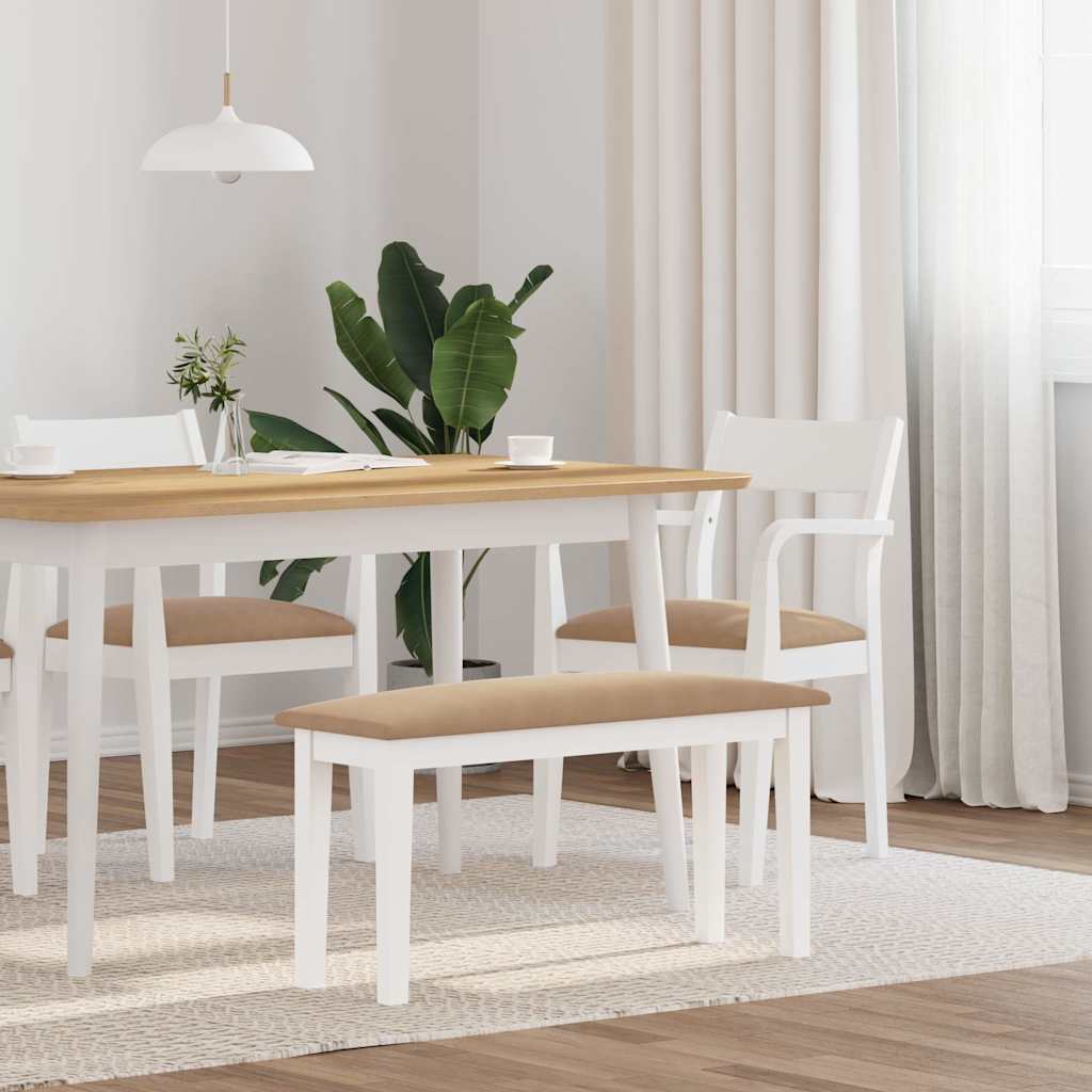 Panca 90 cm Bianco in Legno Massello di Hevea - homemem39