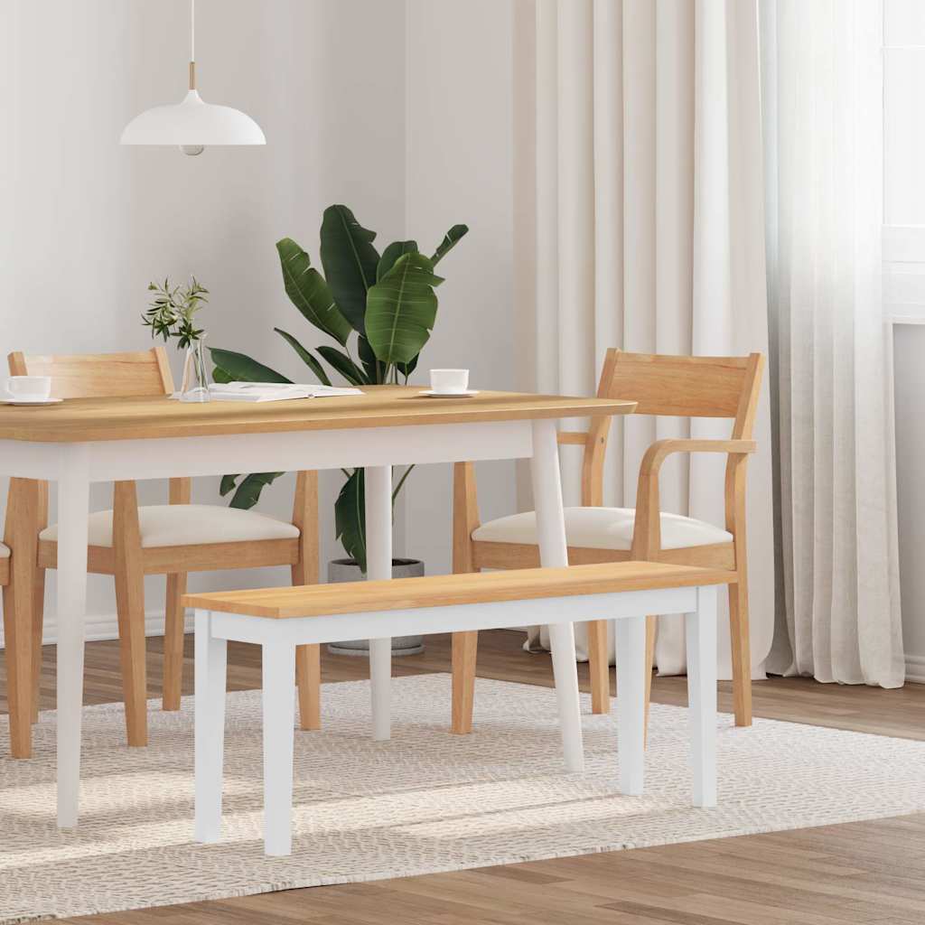 Panca 110 cm Bianco in Legno Massello di Hevea - homemem39