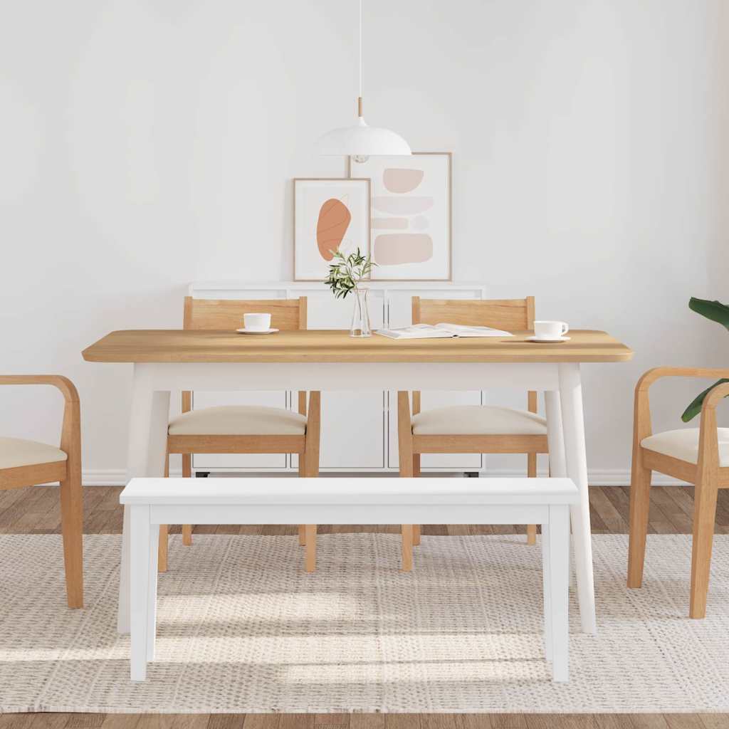 Panca 110 cm Bianco in Legno Massello di Hevea