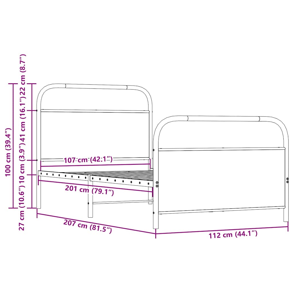 Giroletto senza Materasso Rovere Fumo 107x203 cm in Truciolato