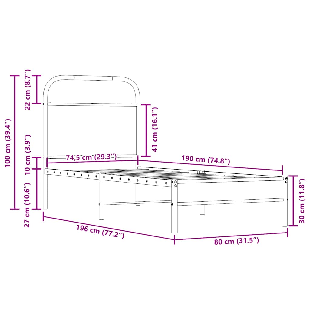 Giroletto senza Materasso Rovere Fumo 75x190 cm in Truciolato