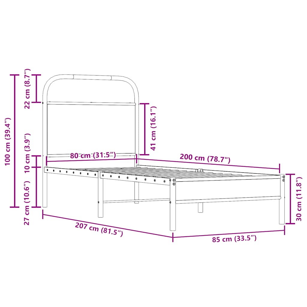 Giroletto senza Materasso Rovere Fumo 80x200 cm in Truciolato