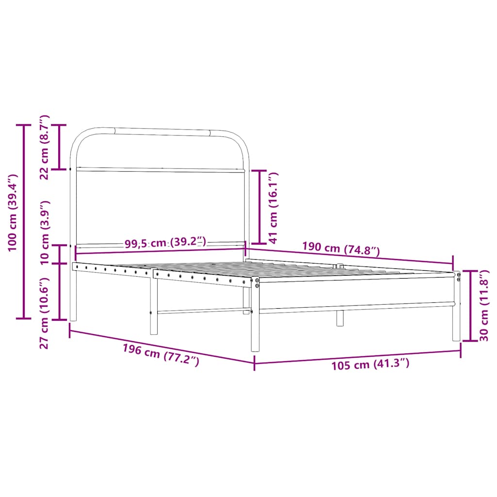 Giroletto senza Materasso Rovere Fumo 100x190 cm in Truciolato