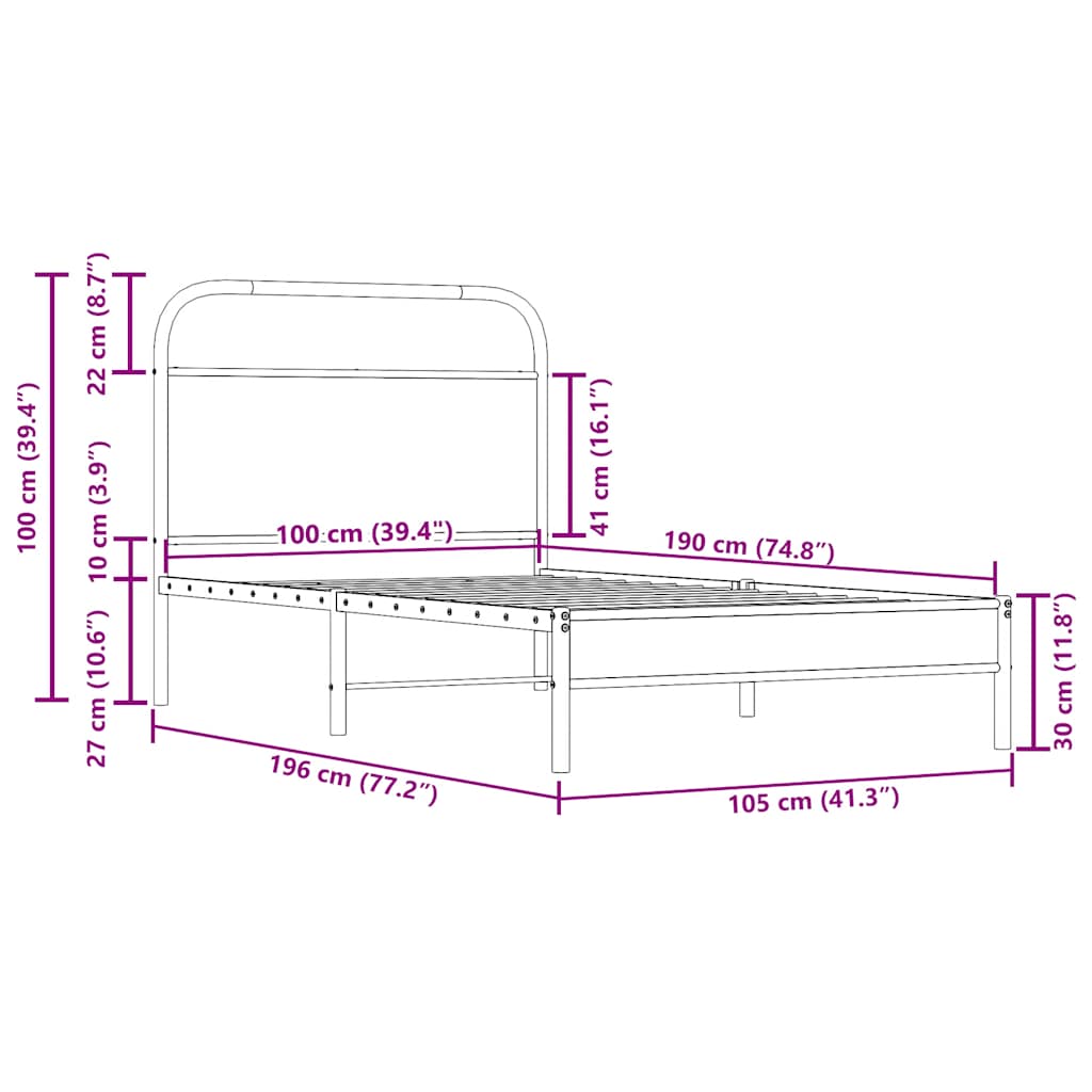 Giroletto senza Materasso Rovere Fumo 100x190 cm in Truciolato