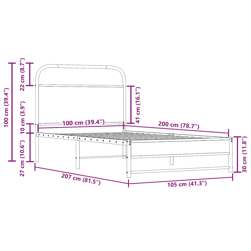 Giroletto senza Materasso Rovere Fumo 100x200 cm in Truciolato