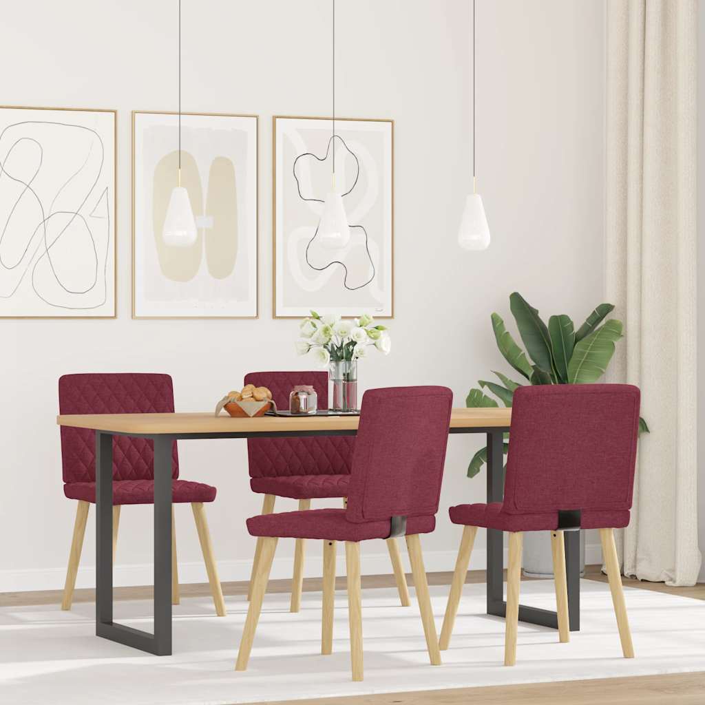 Sedie da Pranzo 4 pz Rosso Vino in Tessuto