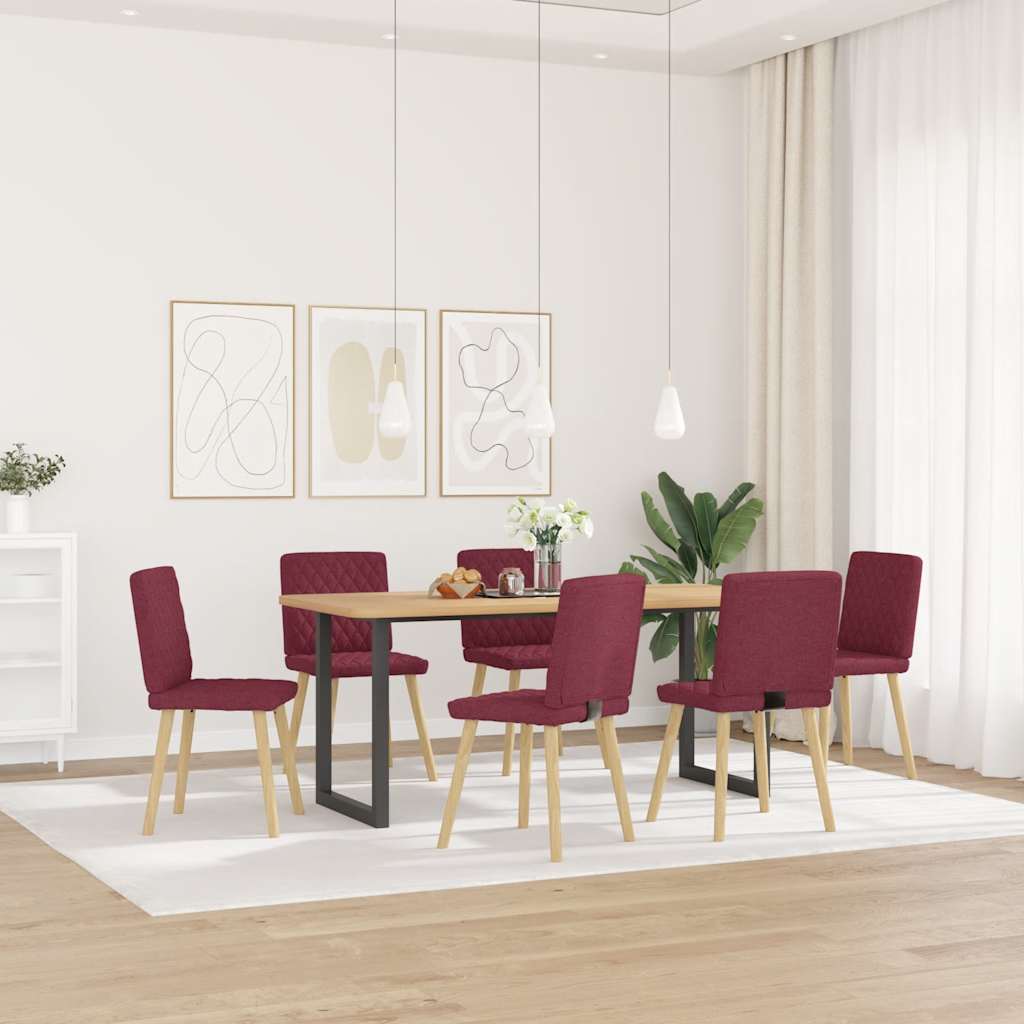 Sedie da Pranzo 6 pz Rosso Vino in Tessuto