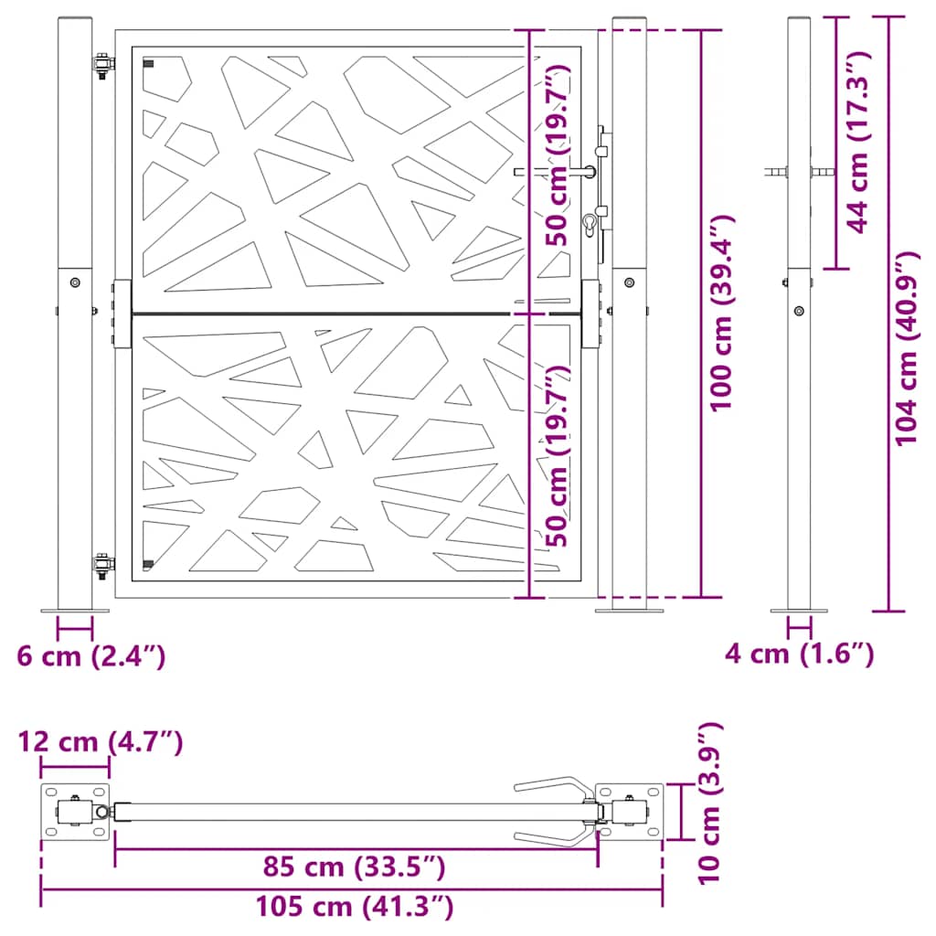 Cancello da giardino nero 100x100 cm in acciaio design leggero | homemem39