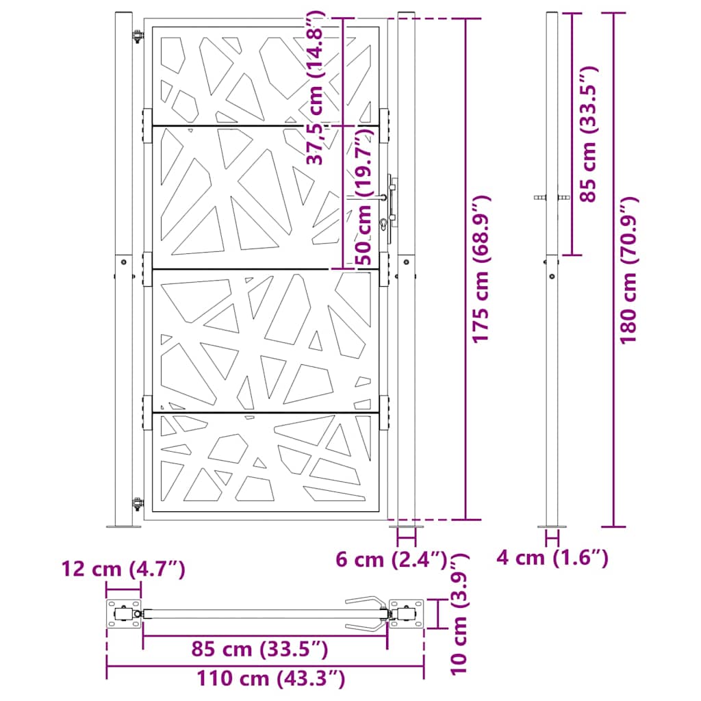 Cancello da giardino nero 100x175 cm in acciaio design leggero | homemem39