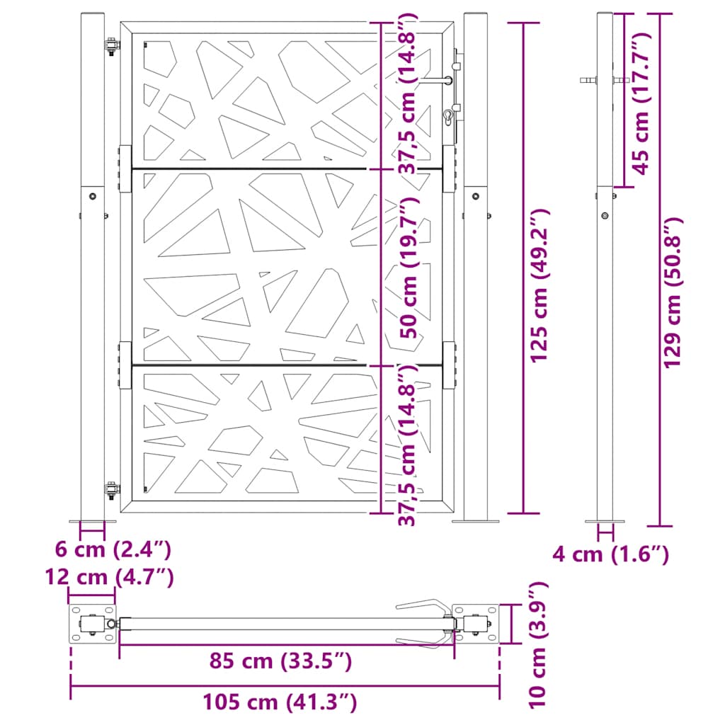 Cancello da giardino 100x125 cm in acciaio corten design leggero | homemem39