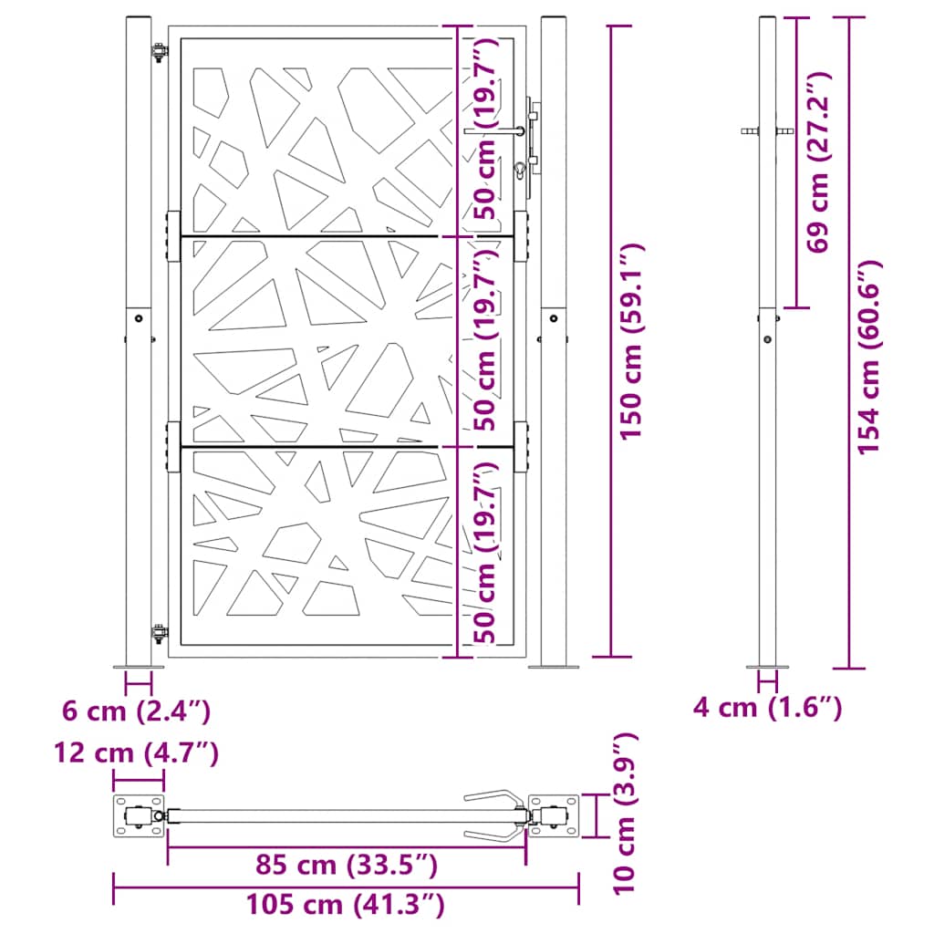 Cancello da giardino 100x150 cm in acciaio corten design leggero | homemem39