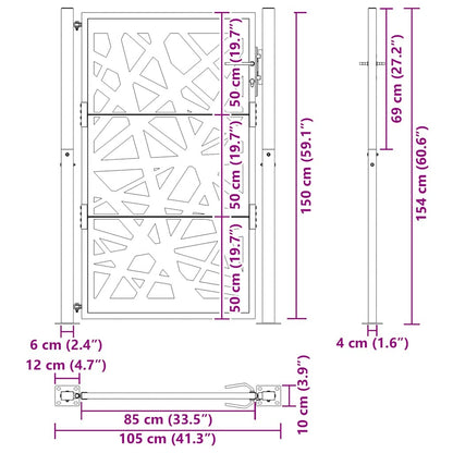 Cancello da giardino 100x150 cm in acciaio corten design leggero | homemem39