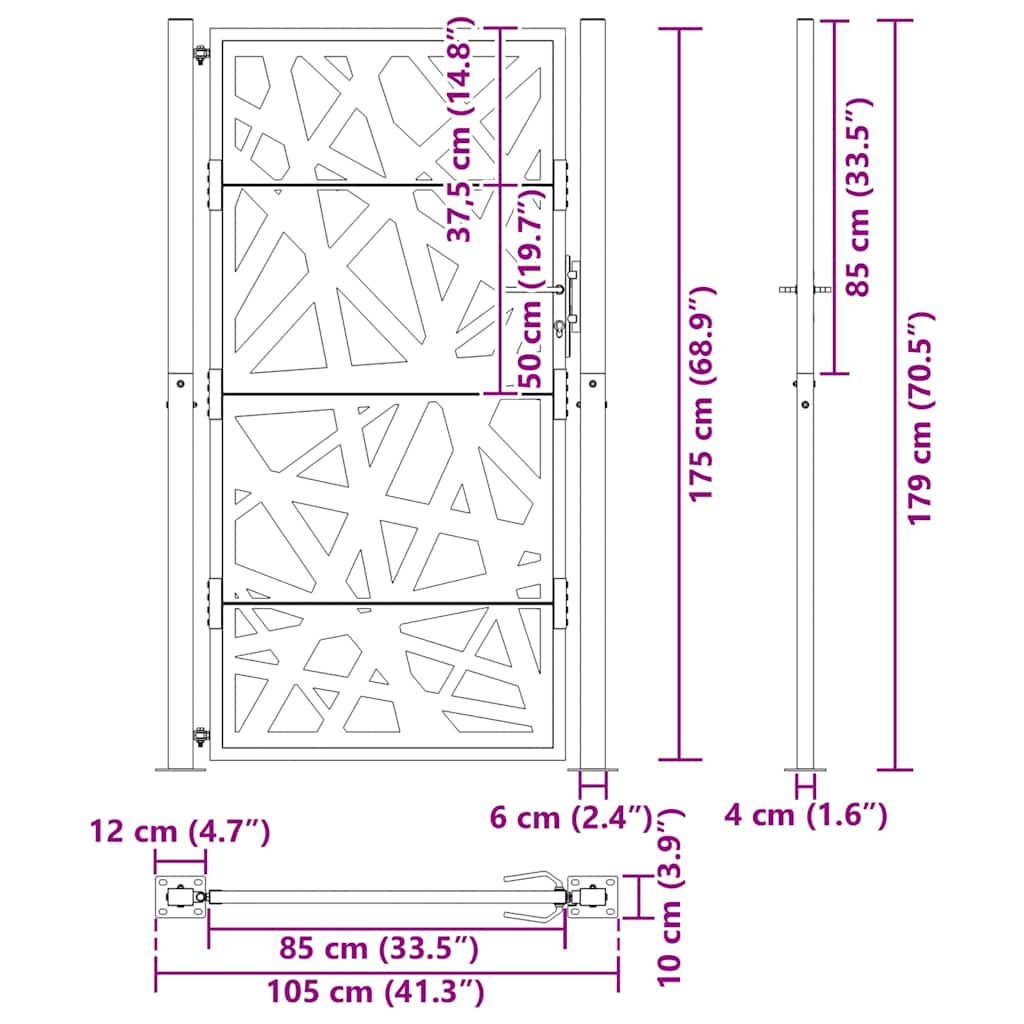 Cancello da giardino 100x175 cm in acciaio corten design leggero | homemem39
