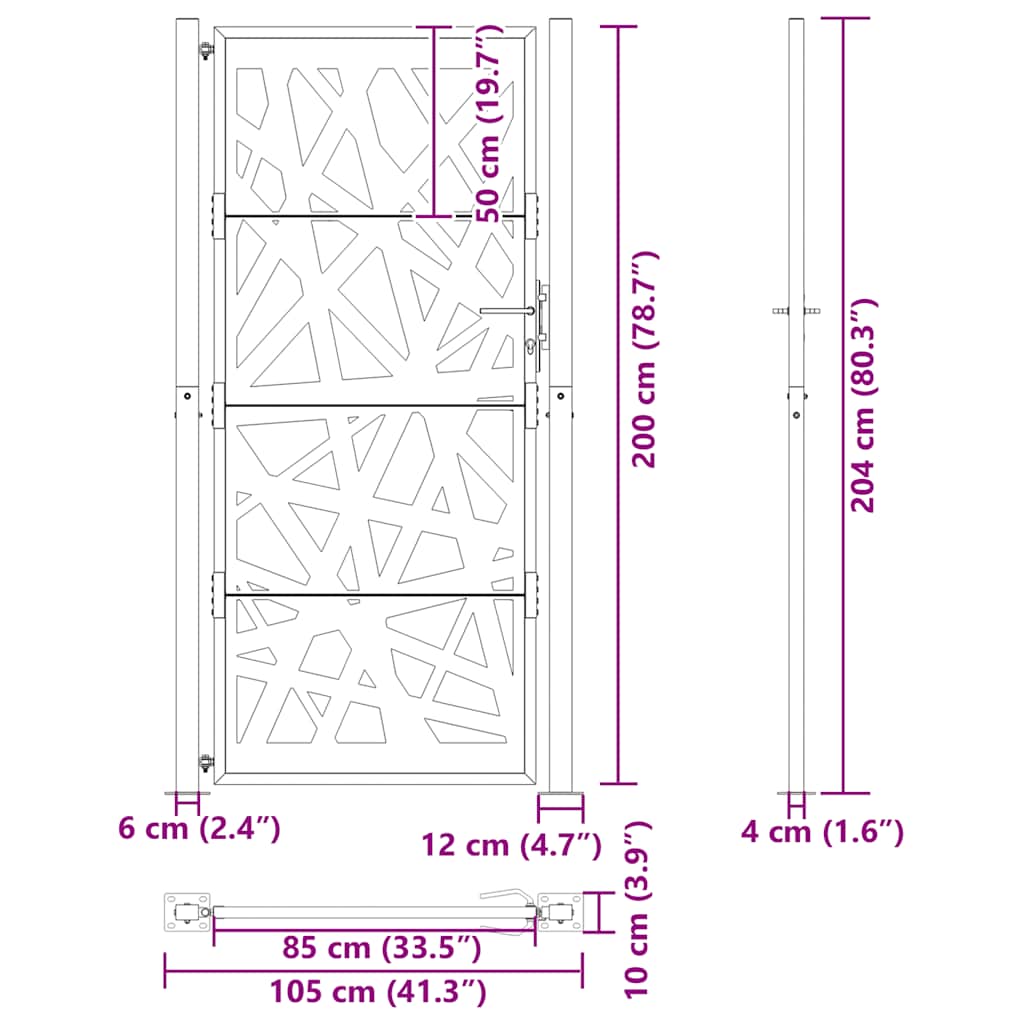 Cancello da giardino 100x200 cm in acciaio corten design leggero | homemem39