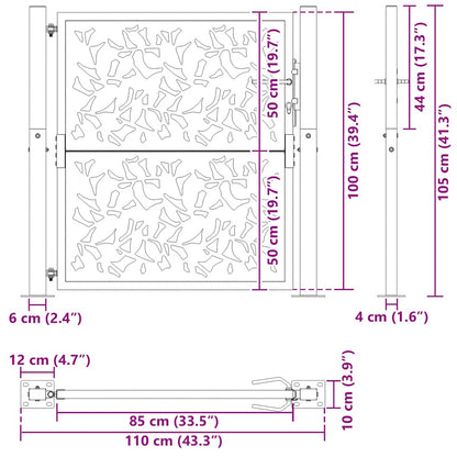 Cancello da giardino nero 100x100 cm in acciaio con design a foglia | homemem39