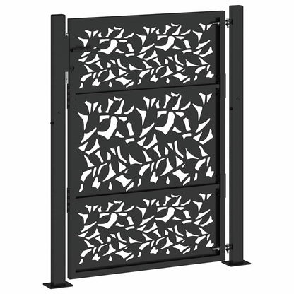 Cancello da giardino nero 100x125 cm in acciaio con design a foglia | homemem39