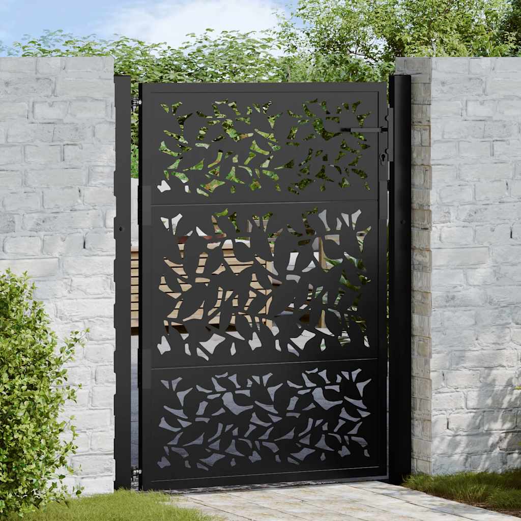 Cancello da giardino nero 100x125 cm in acciaio con design a foglia | homemem39