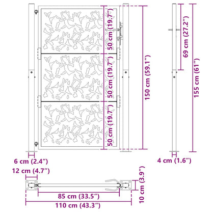 Cancello da giardino nero 100x150 cm in acciaio con design a foglia | homemem39