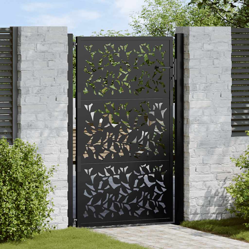 Cancello da giardino nero 100x150 cm in acciaio con design a foglia | homemem39