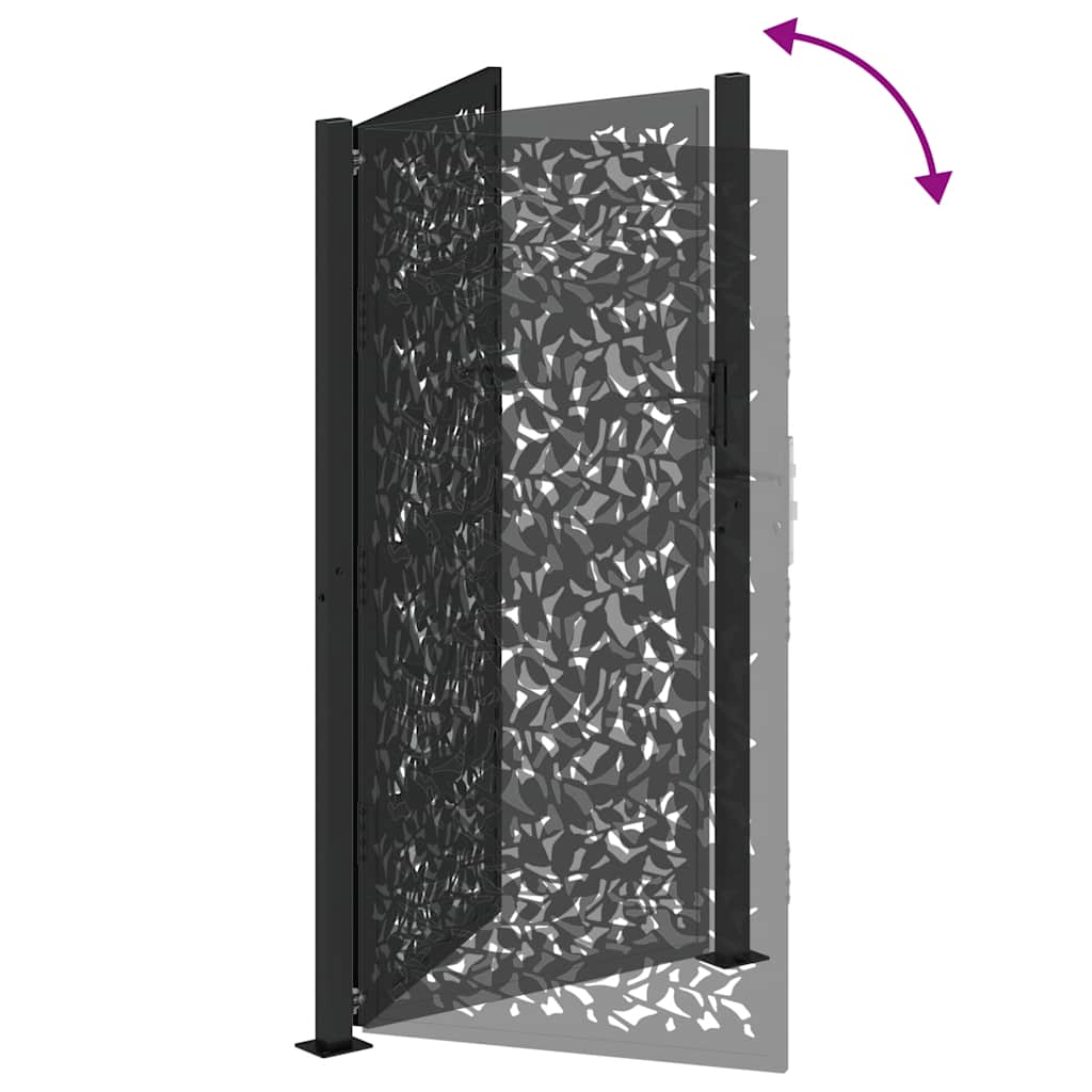 Cancello da giardino nero 100x175 cm in acciaio con design a foglia | homemem39