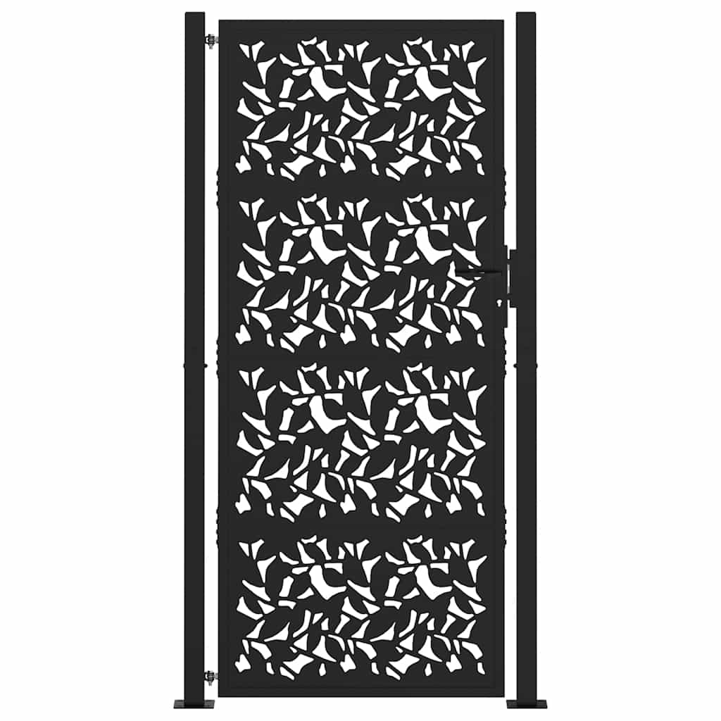 Cancello da giardino nero 100x200 cm in acciaio con design a foglia | homemem39