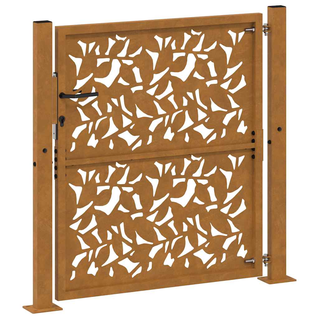 Cancello da giardino 100x100 cm in acciaio corten con design a foglia | homemem39
