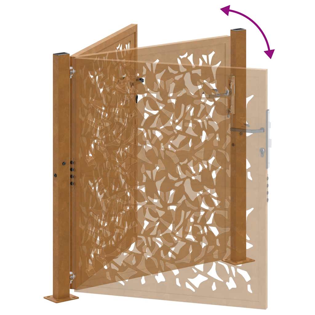 Cancello da giardino 100x100 cm in acciaio corten con design a foglia | homemem39