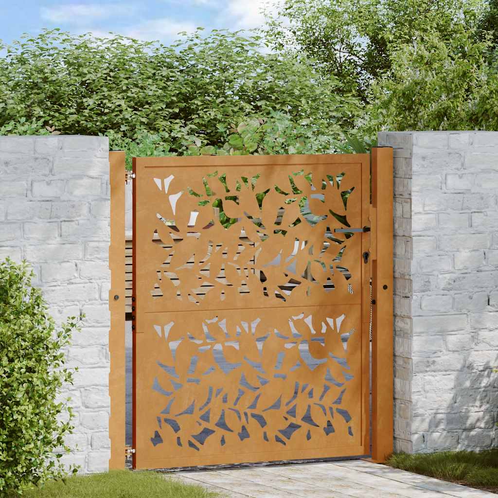 Cancello da giardino 100x100 cm in acciaio corten con design a foglia | homemem39