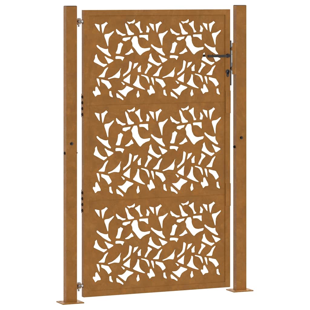 Cancello da giardino 100x125 cm in acciaio corten con design a foglia | homemem39