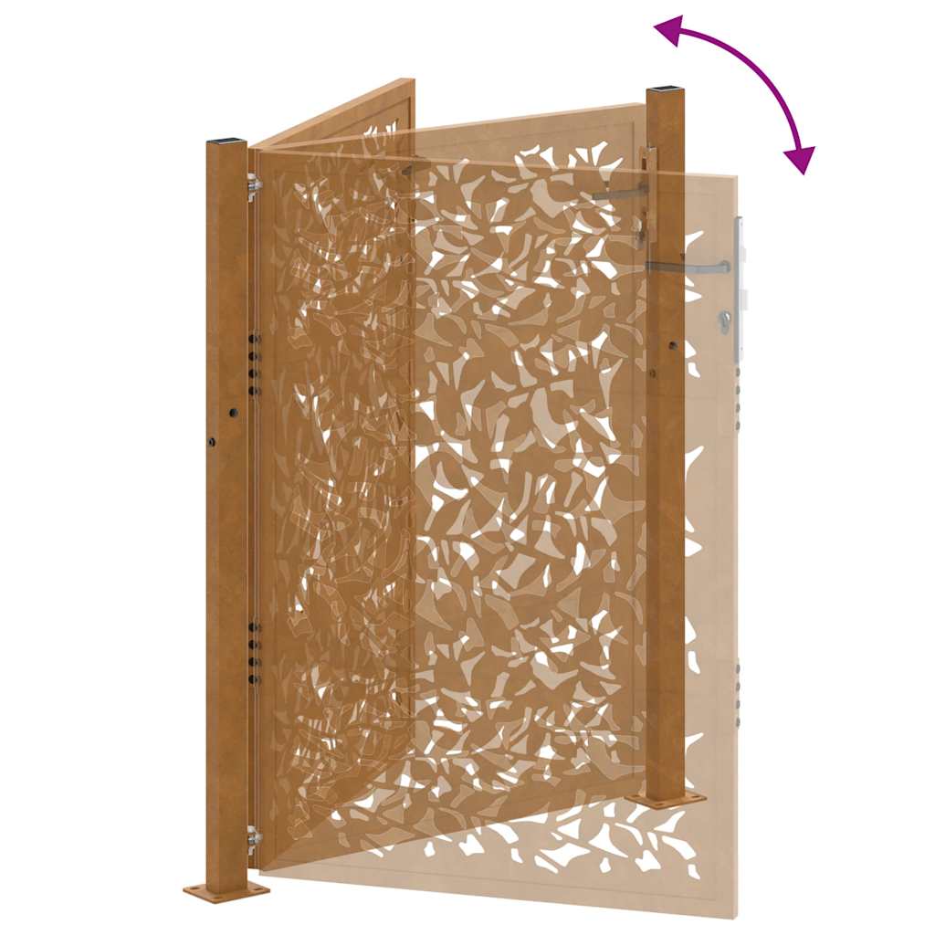 Cancello da giardino 100x125 cm in acciaio corten con design a foglia | homemem39