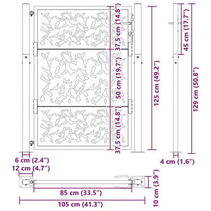 Cancello da giardino 100x125 cm in acciaio corten con design a foglia | homemem39