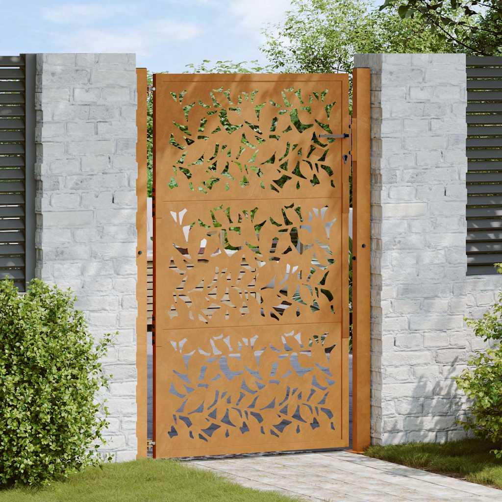 Cancello da giardino 100x150 cm in acciaio corten con design a foglia | homemem39