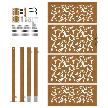 Cancello da giardino 100x175 cm in acciaio corten con design a foglia | homemem39