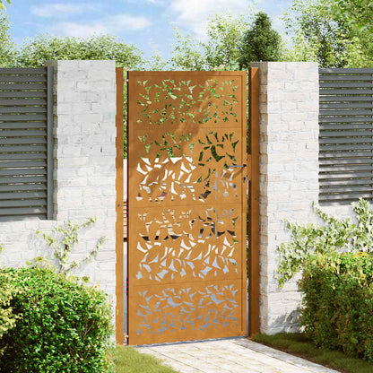 Cancello da giardino 100x175 cm in acciaio corten con design a foglia | homemem39