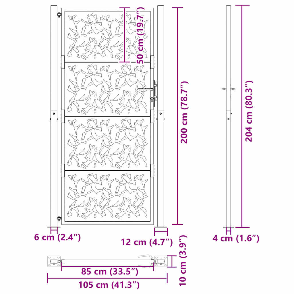 Cancello da giardino 100x200 cm in acciaio corten con design a foglia | homemem39