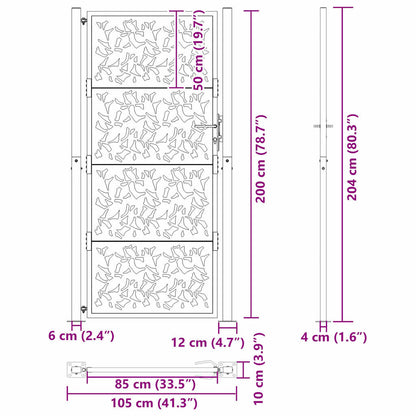 Cancello da giardino 100x200 cm in acciaio corten con design a foglia | homemem39