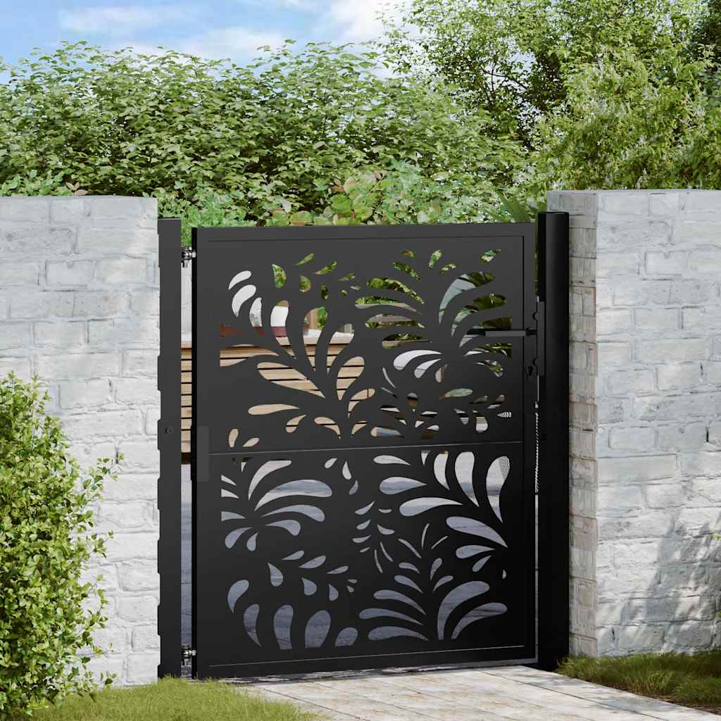 Cancello da giardino nero 100x100 cm in acciaio design ondulato | homemem39