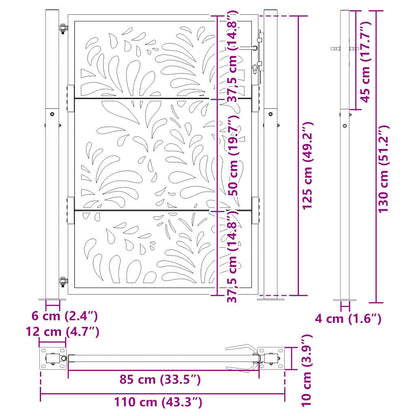 Cancello da giardino nero 100x125 cm in acciaio design ondulato | homemem39