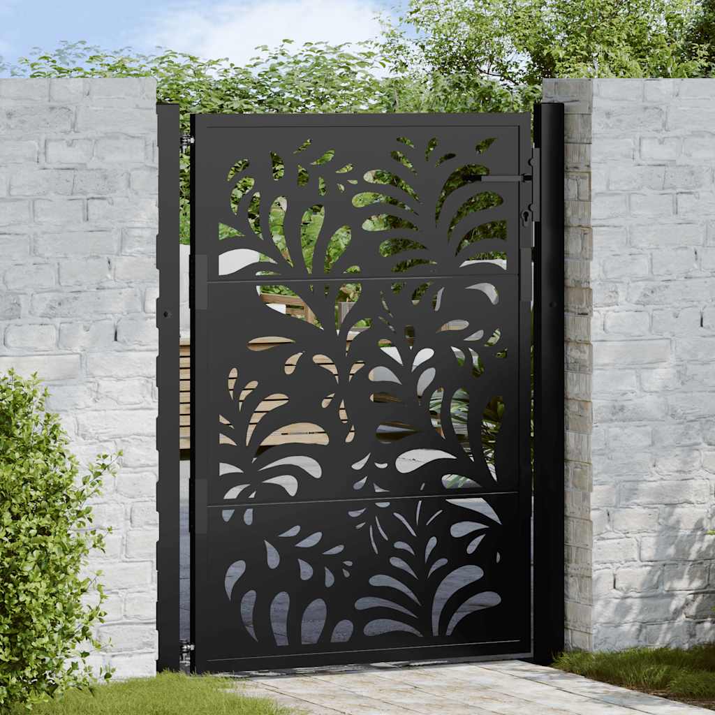 Cancello da giardino nero 100x125 cm in acciaio design ondulato | homemem39