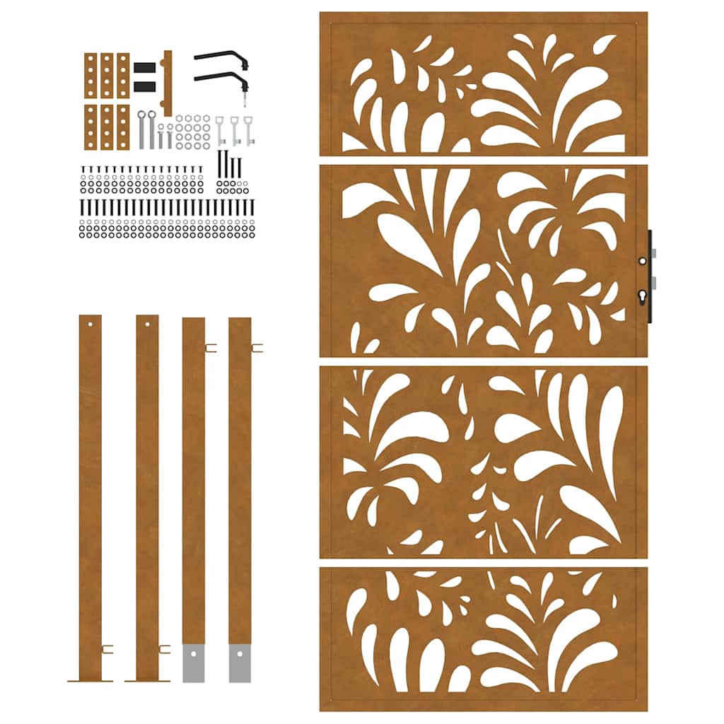Cancello da giardino 100x175 cm in acciaio corten design ondulato | homemem39